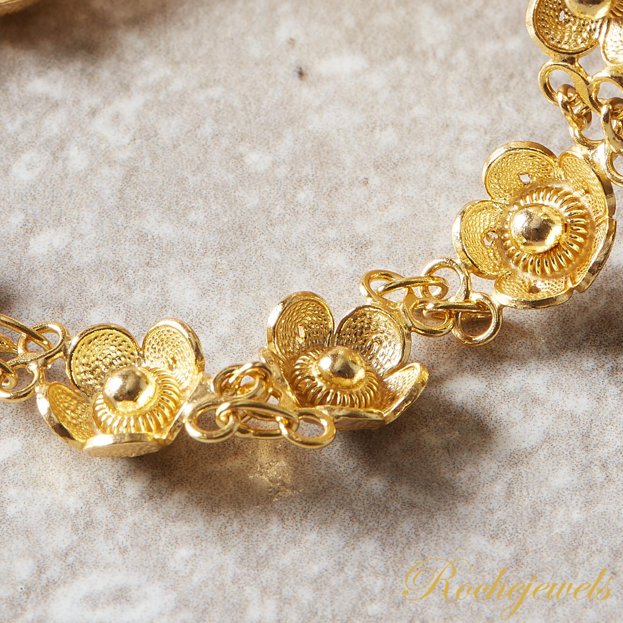Filigree Flower Gold Link Bracelet, 18K Gold and Silver