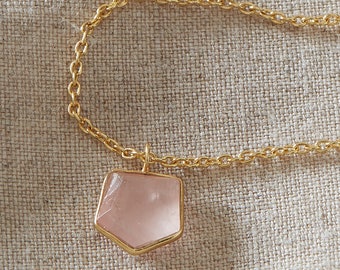 Pink Rose Quartz Pendant Necklace, Pendant Chain Necklace, Rose Quartz and 18K Gold and Sterling Silver Chain, Pendant Necklace