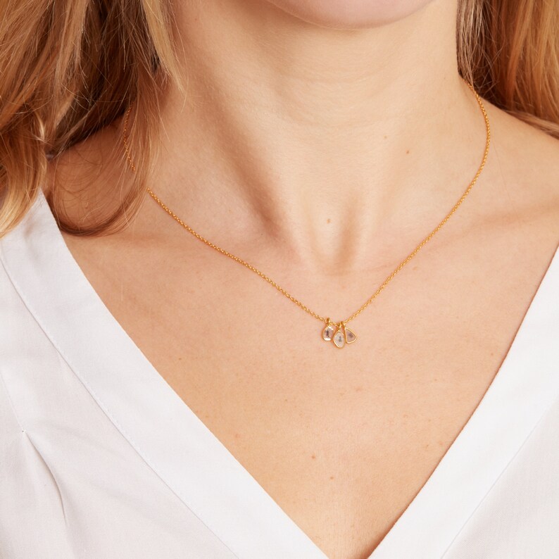 Diamond dangly necklace Diamond charm necklace Diamond gold chain necklace Multi diamond Diamond gift for her Diamond slice necklace