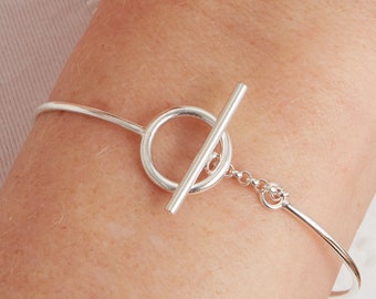 Sterling Silver T-Bar Bangle, Solid Silver Bangle