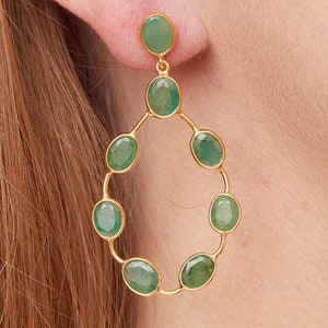 Emerald Stud Teardrop Earrings, Green Gemstone Earrings, 18K Gold and Silver, May Birthstone Jewellery image 2