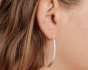 Brushed Silver Threader Earrings, Gold Silver Threader Earrings, Hairpin Earrings, Silver Light-weight Earrings, Minimal earrings