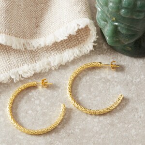 Gold Textured Stud Hoops, 18K Gold Plated Sterling Silver, Classic Gold Hoops, Everyday Gold Hoops image 3