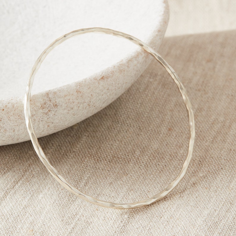 Textured Silver Skinny Stacking Bangle, Solid Silver Bangle Hammered