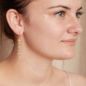 Aquamarine Tassel Earrings, Gold Gemstone Tassel Earrings, Beaded Aquamarine Drop Earrings, March Birthstone Earrings, Aquamarine Chalcedony
