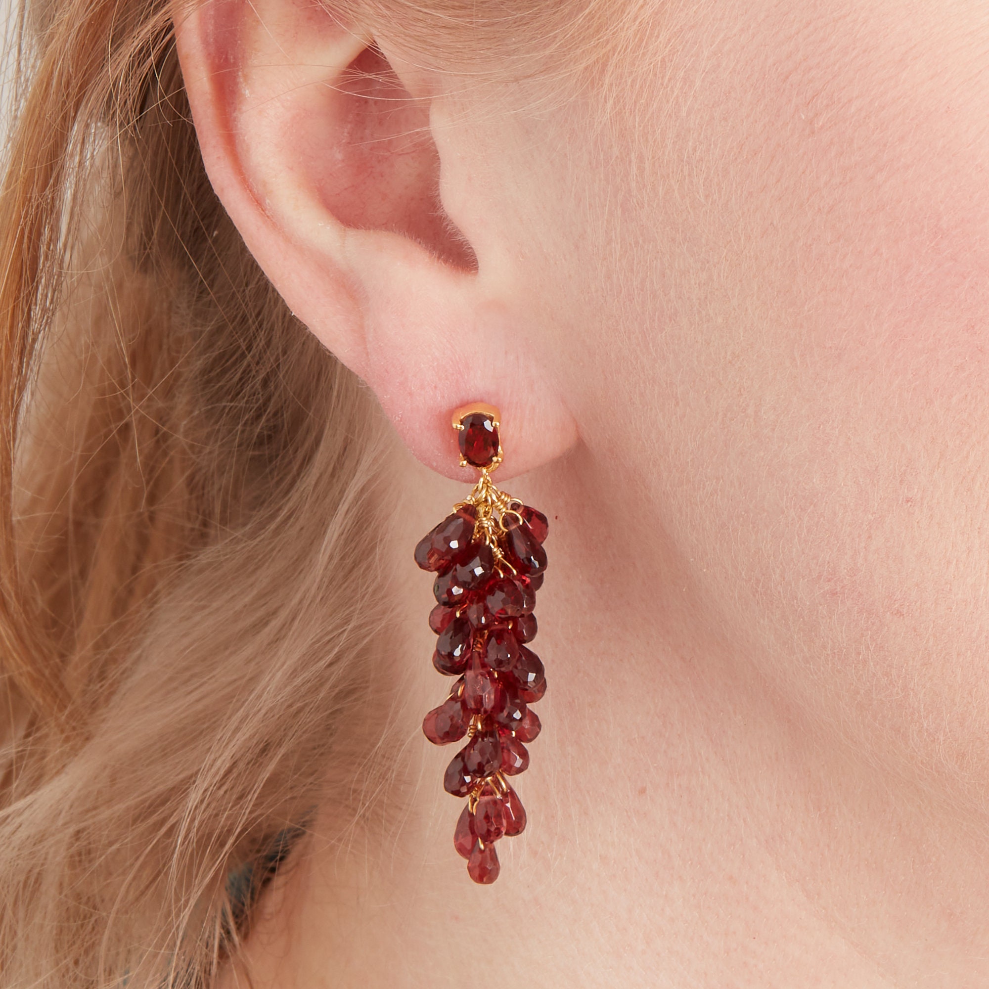 Garnet drop 14K yellow gold filled threader earrings // ear threads –  Amanda K Lockrow