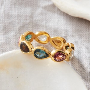 Multicoloured Tourmaline Cartwheel Ring, Multicoloured Tourmaline Gold Ring, Tourmaline Cartwheel Stacking Ring, Tourmaline Colourful Ring