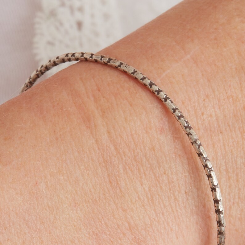 Textured Silver Skinny Stacking Bangle, Solid Silver Bangle image 3