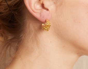 Gold Hoop Earrings, Small Gold Hoop Earrings, Unique Gold Hoop Earrings, Gold Plated Bobble Earrings, Short Hoop Earrings, Everyday Earrings