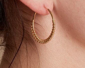 Gold Hoop Earring, 18K Gold Vermeil Hoop, Detailed Hoop Earrings,  Indian Hoop Earrings,  Boho Style Earrings, Textured Hoops