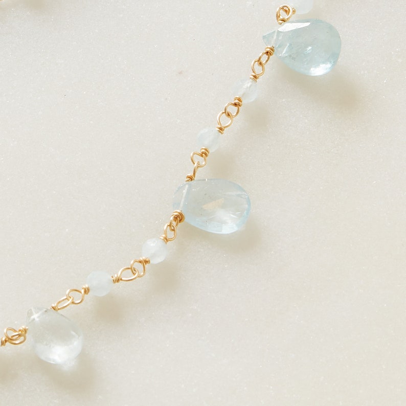 Aquamarine Bead Short Chain Necklace, 18K Gold Plated Sterling Silver, March Birthstone Jewellery, Collar Necklace, Pale Blue Bead Necklace image 4