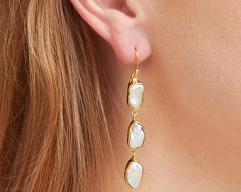 Baroque Pearl Statement Earrings, Pearl Gold Long Drops, Wedding Jewellery, Bridal Jewellery, June Birthstone Jewellery