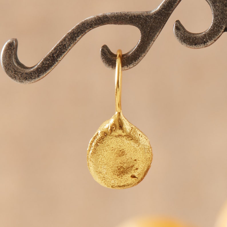 Matt 18K Gold and Silver Pumpkin Seed Hook Earrings, Organic Shaped Drop Earrings image 4