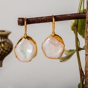 Baroque Pearl Drop Earrings, Single Pearl Drop Earrings, Pearl and Gold Earrings, Gold vermeil, June Birthstone Jewellery
