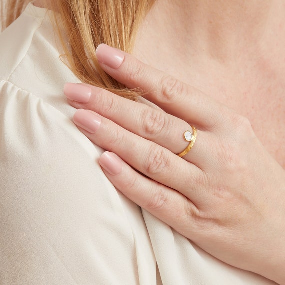 Labradorite and Polki Diamond Ring Stacked Layered Gold-plated Sterling Silver Labradorite and Polki Diamond Ring Stacked Layered Gold-plated Sterling Silver