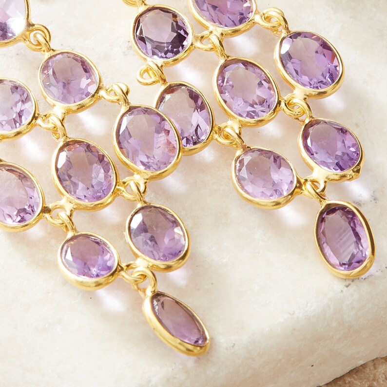 Amethyst statement earrings Gemstone gold chandelier earrings February birthstone Amethyst chandelier earrings Purple gemstone earrings