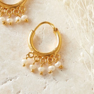 Beaded Pearl Huggie Hoop Earrings, Seed Pearl Hoops, Small Hoop Earrings, June Birthstone Jewellery, 18K Gold Vermeil, Wedding Jewellery Pearl
