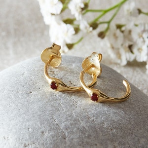 Garnet Gold Band Hoops, Garnet Gemstone Hoops, Garnet Tiny Gold Hoops, Set Gemstone Gold Hoops, Single Garnet Hoop Earrings, Classic Earring