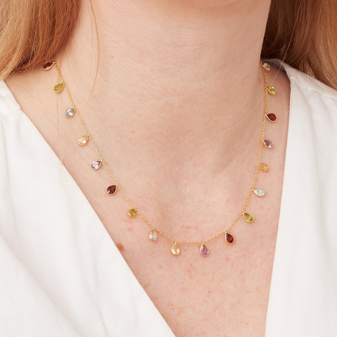 Eulalie Teardrop Stone Multi-Charm Necklace main image 1