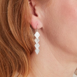 Matte Silver Diamond Shape Dangly Earrings, 18K Gold Plated Sterling Silver
