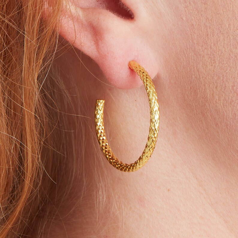 Gold Textured Stud Hoops, 18K Gold Plated Sterling Silver, Classic Gold Hoops, Everyday Gold Hoops image 2