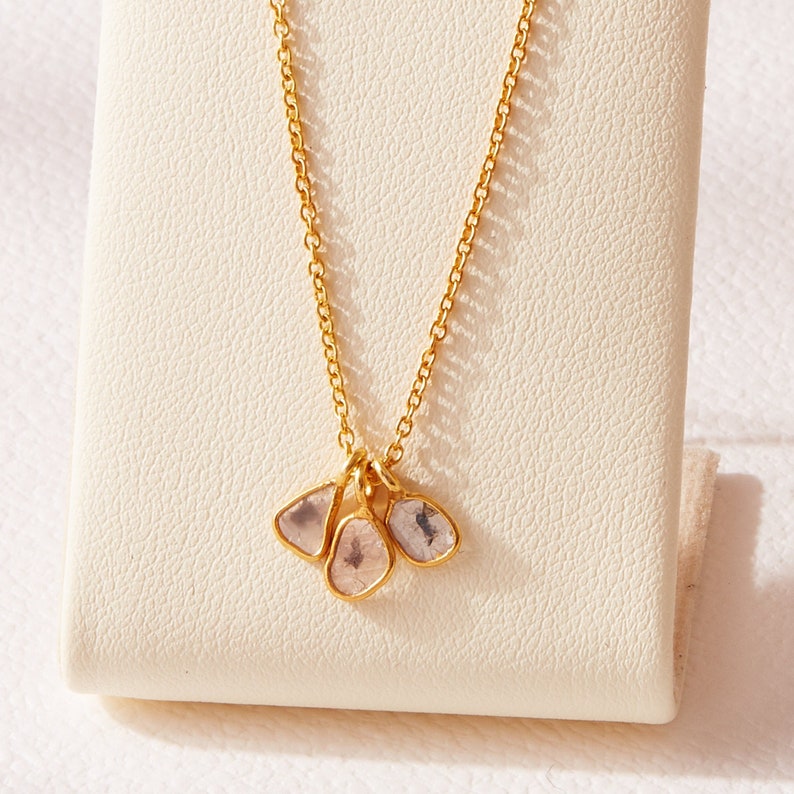 Diamond dangly necklace Diamond charm necklace Diamond gold chain necklace Multi diamond Diamond gift for her Diamond slice necklace