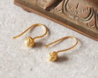 18K Gold and Silver Tiny Peppercorn Shaped Drop Earrings, Organic Textured hoop Earrings