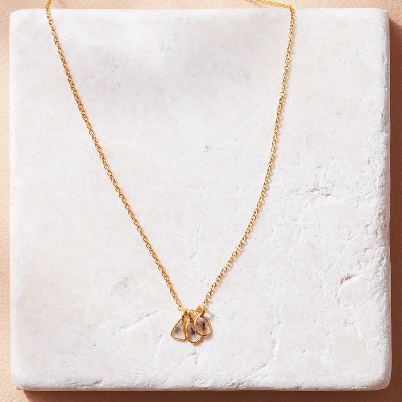 Diamond dangly necklace Diamond charm necklace Diamond gold chain necklace Multi diamond Diamond gift for her Diamond slice necklace