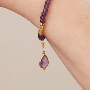 Amethyst Beaded Antique Gold Bracelet, Purple Gemstone Bracelet, Friendship Bracelet, February Birthstone Bracelet, 18K Gold and Silver image 4