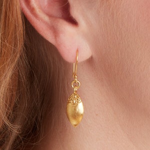 Matte Gold Plated Sterling Silver Teardrop Earrings, 18K Gold Plated Sterling Silver