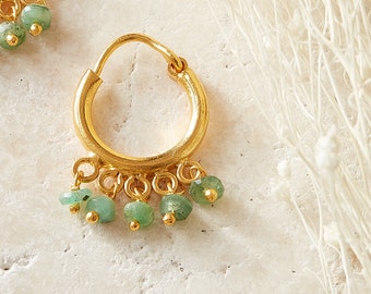Beaded Emerald Huggie Hoop Earrings, Emerald Huggies, Emerald Huggie Hoops, Small Hoop Earrings, May Birthstone Jewellery, 18K Gold Vermeil