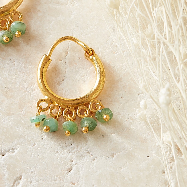 Beaded Pearl Huggie Hoop Earrings, Seed Pearl Hoops, Small Hoop Earrings, June Birthstone Jewellery, 18K Gold Vermeil, Wedding Jewellery Emerald