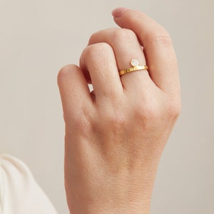 Diamond Slice Stacking Gold Ring, Handmade Polki Diamond Ring, Hammered Gold Ring, Single Slice Ring, 18K Gold and Silver