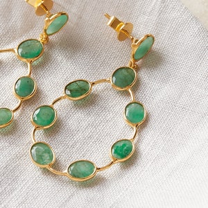 Emerald Stud Teardrop Earrings, Green Gemstone Earrings, 18K Gold and Silver, May Birthstone Jewellery Emerald