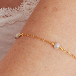 Pearl Beaded Friendship Bracelet, Gemstone and Gold Beaded Bracelet, Pearl Stacking Bracelet, June Birthstone Bracelet image 2