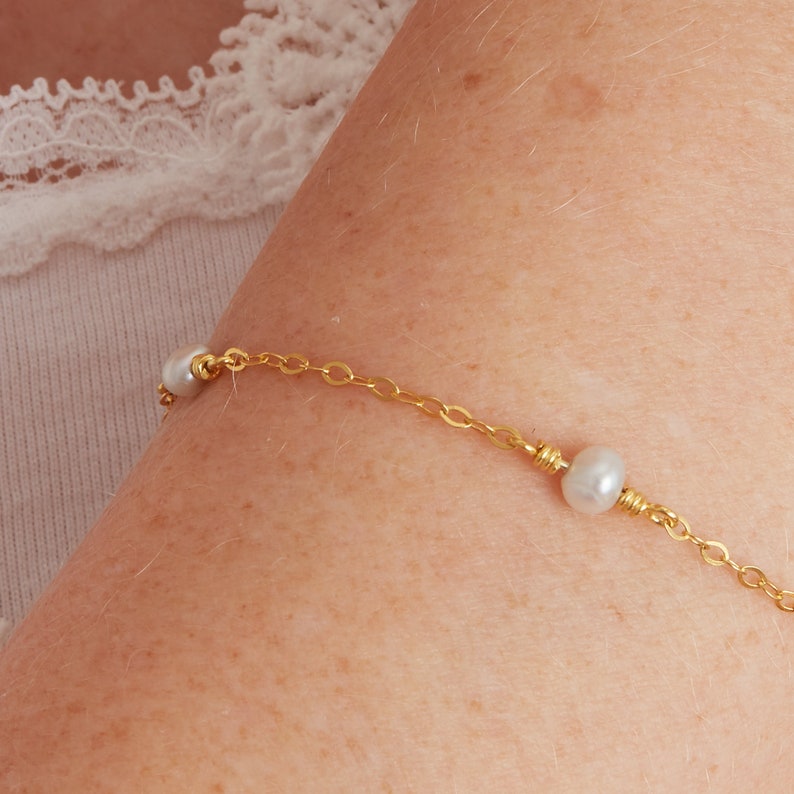 Pearl Beaded Friendship Bracelet, Gemstone and Gold Beaded Bracelet, Pearl Stacking Bracelet, June Birthstone Bracelet image 2