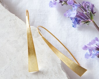 Brushed Gold Threader Earrings, Matt Gold Earrings, 18K Gold and Silver Earrings,  Light Weight Gold Long Earrings, Minimalist Earrings