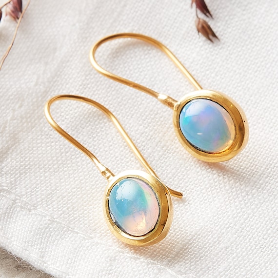 Opal Oval Drop Earrings, White Iridescent Short Drop Earrings, October  Birthstone Earrings, 18K Gold and Silver Earrings - Etsy