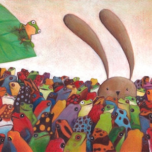 Illustrazione bambini, RANE colorate. Decorazione CAMERA BAMBINI, stanza giochi. Stampa firmata. Giungla, Foresta, Amazzonia. Ciacio