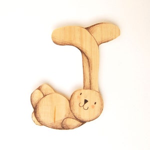 Wooden Letter Nursery, Baby name. Handmade, J. Nursery wall art, Baby shower gift. Eco friendly, recycled wood. Bunny Ciacio. Unique piece