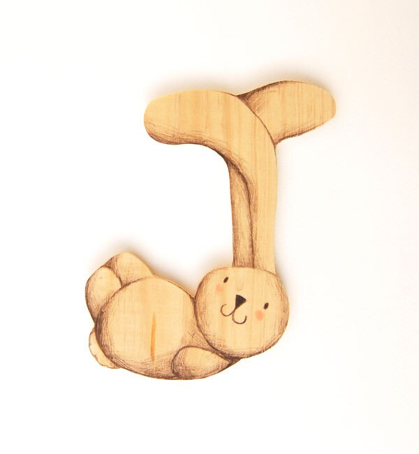 Alphabet Lettre J, Bois. Déco Chambre Enfant, Cadeau Naissance Bébé. Illustration Lapin Ciacio. Ecol