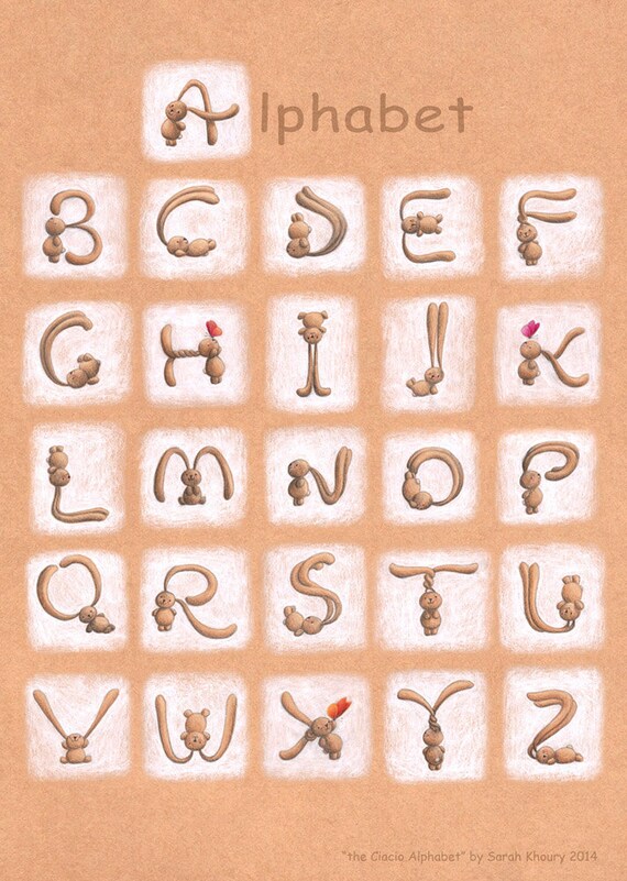 ALPHABET ART PRINT, children room decor. Bunny art, Nursery decor, Kids illustration. Abc wall art, Animals alphabet, Letters poster. Ciacio