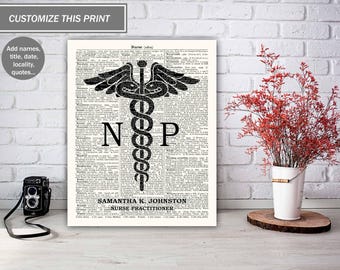 Lámina artística personalizada de enfermera practicante, estilo diccionario vintage