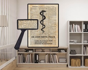 Impresión personalizada de cirujano australiano, estilo diccionario vintage, regalo de graduación médica.