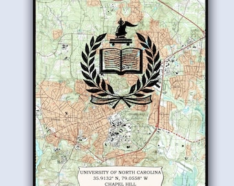 Universidad de Carolina del Norte, Regalo de graduación / Mapa personalizado de la universidad / Póster de graduación universitaria / Regalo para exalumnos / Regalo de jubilación