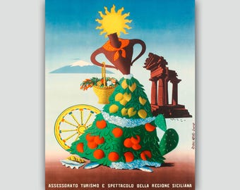 Impresión artística de Sicilia, póster de viaje a Sicilia, regalos sicilianos, Sicilia Italia,