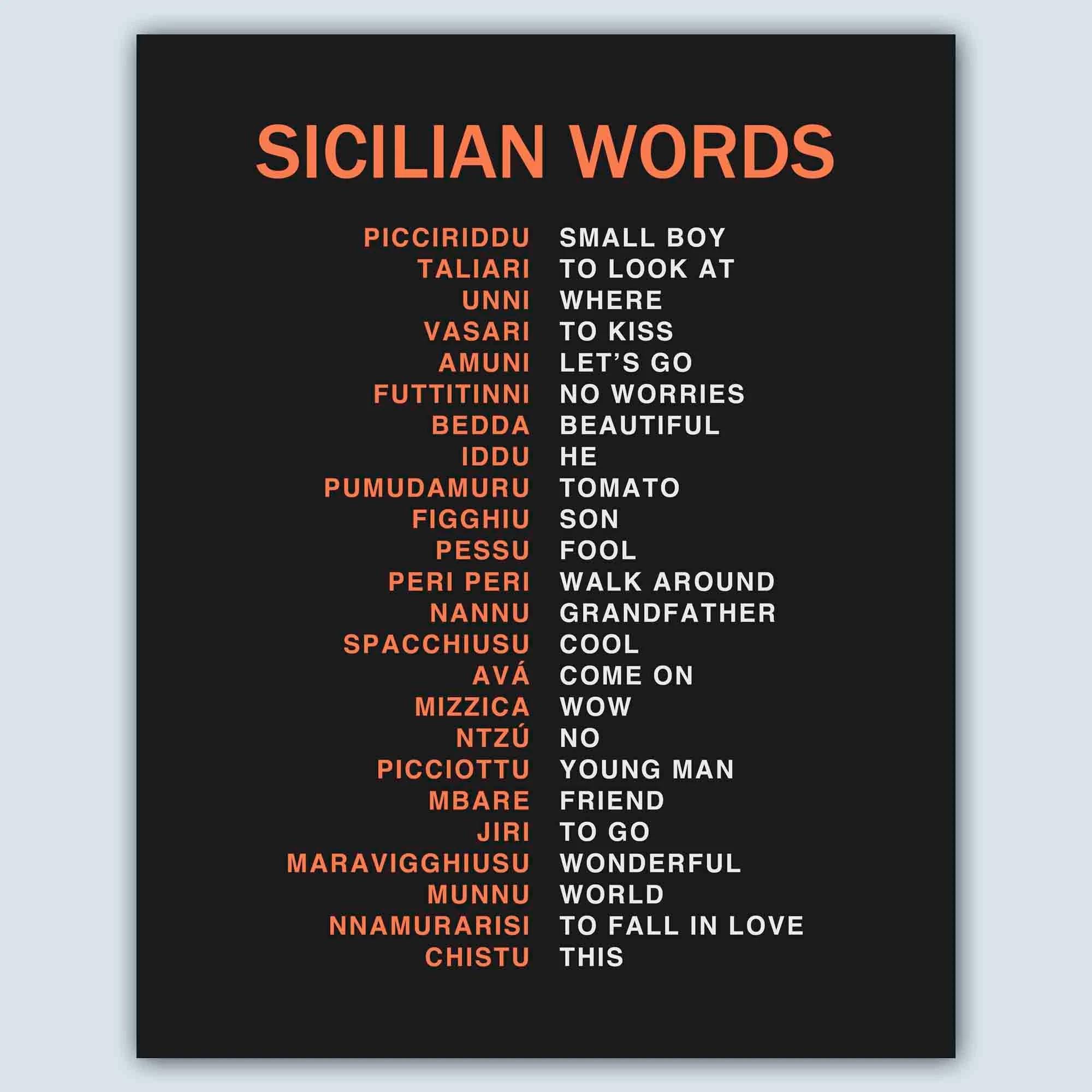 Sicilian Words Print, Sicilia Decor, Sicily Gift Ideas, Sicily Keepsake,  Sicily Memorial - Etsy, image size:2000x2000