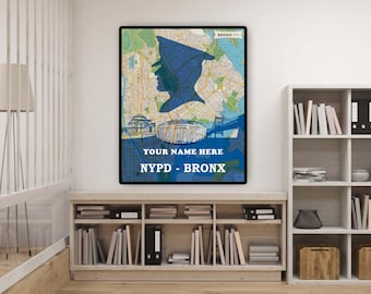 Lámina personalizada de policía: Mapa vintage del Bronx, Nueva York, regalo de jubilación o graduación.