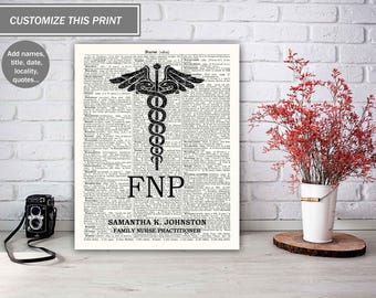 Lámina artística personalizada de FNP, página de diccionario vintage, regalo de graduación de enfermería