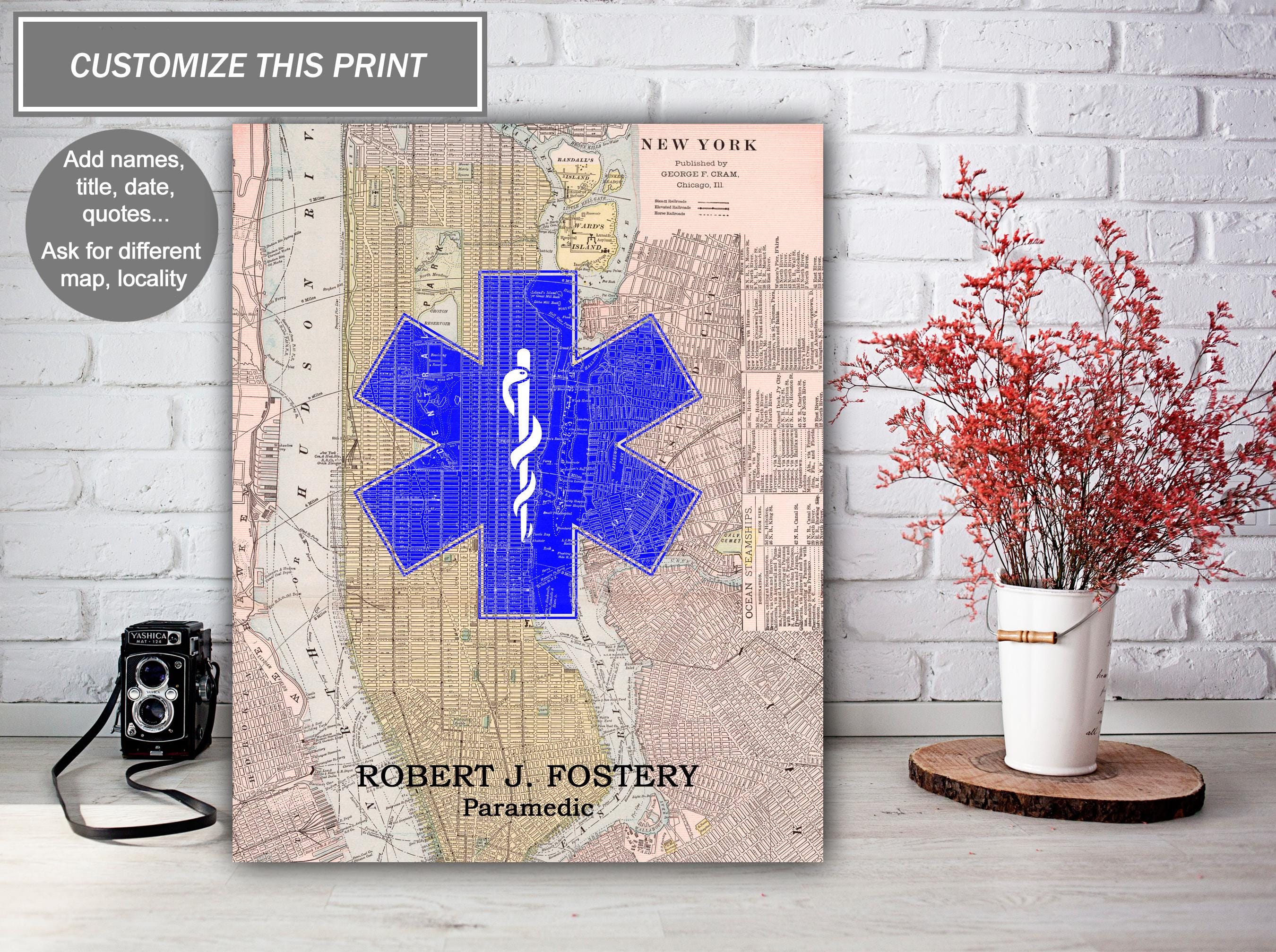 Personalized Paramedic Art Print: Vintage Map Gift - Etsy